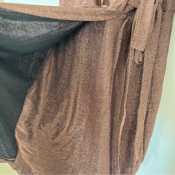 SHEIN BAE Bronze Plus Surplice Neck Wrap Knot Glitter Dress - Picture 9 of 11